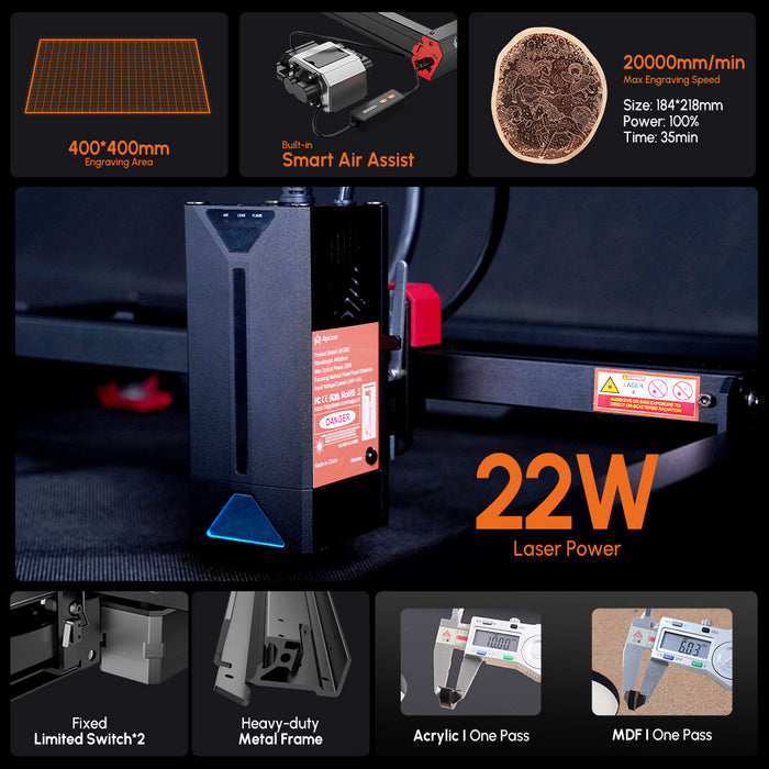 AlgoLaser Alpha 22W Diode Laser Engraver - Precision Cutting Machine